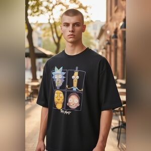 5XL “RICK And MORTY” [Adult Swim] Graphic Print Character Short Sleeve T-Shirt B